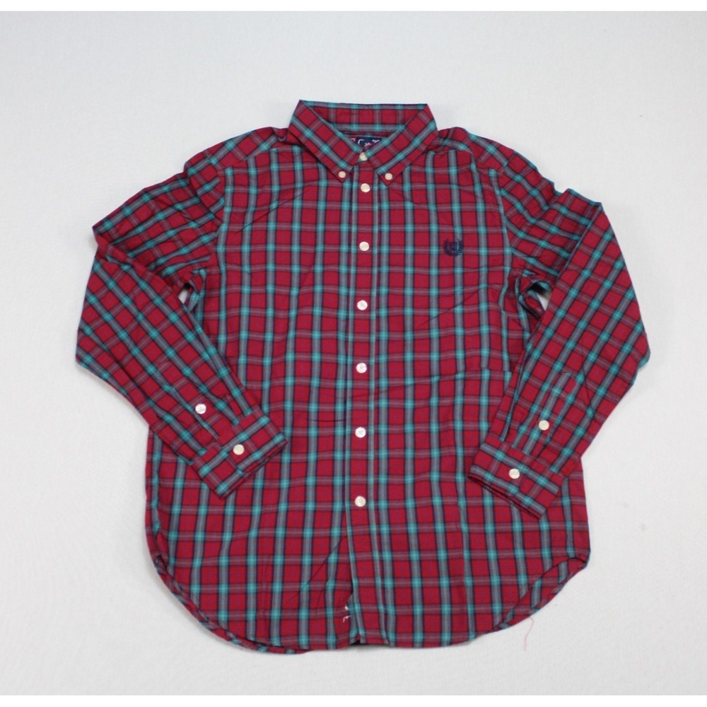 Chaps Button Down Shirt Boys Large Red Plaid Excellent Long Sleeve Easy Care